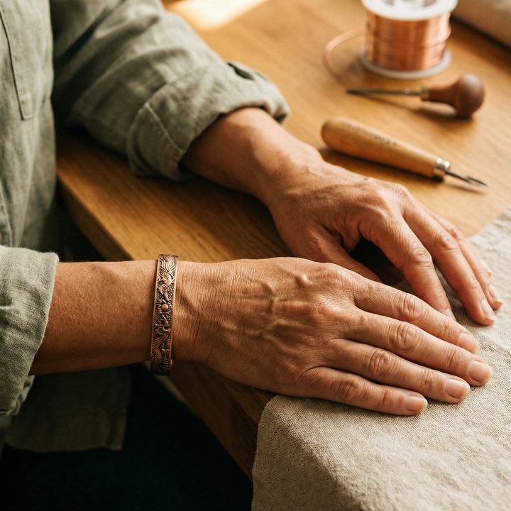 Rowan | Išraižytas drakono dizainas magnetinė vario apyrankė
