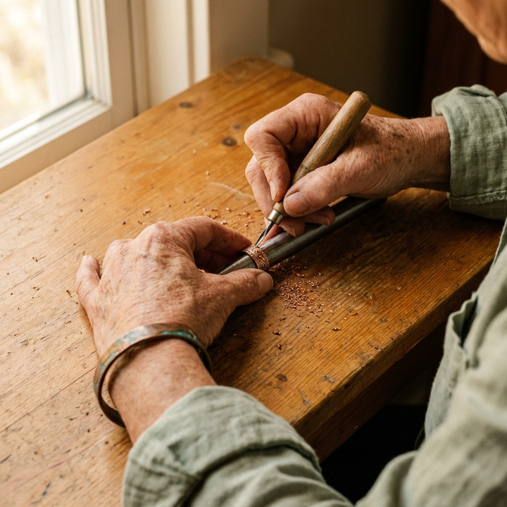 Imogen | Graviruotas vario žiedas su paparčio ir vynmedžio motyvais bei magnetais