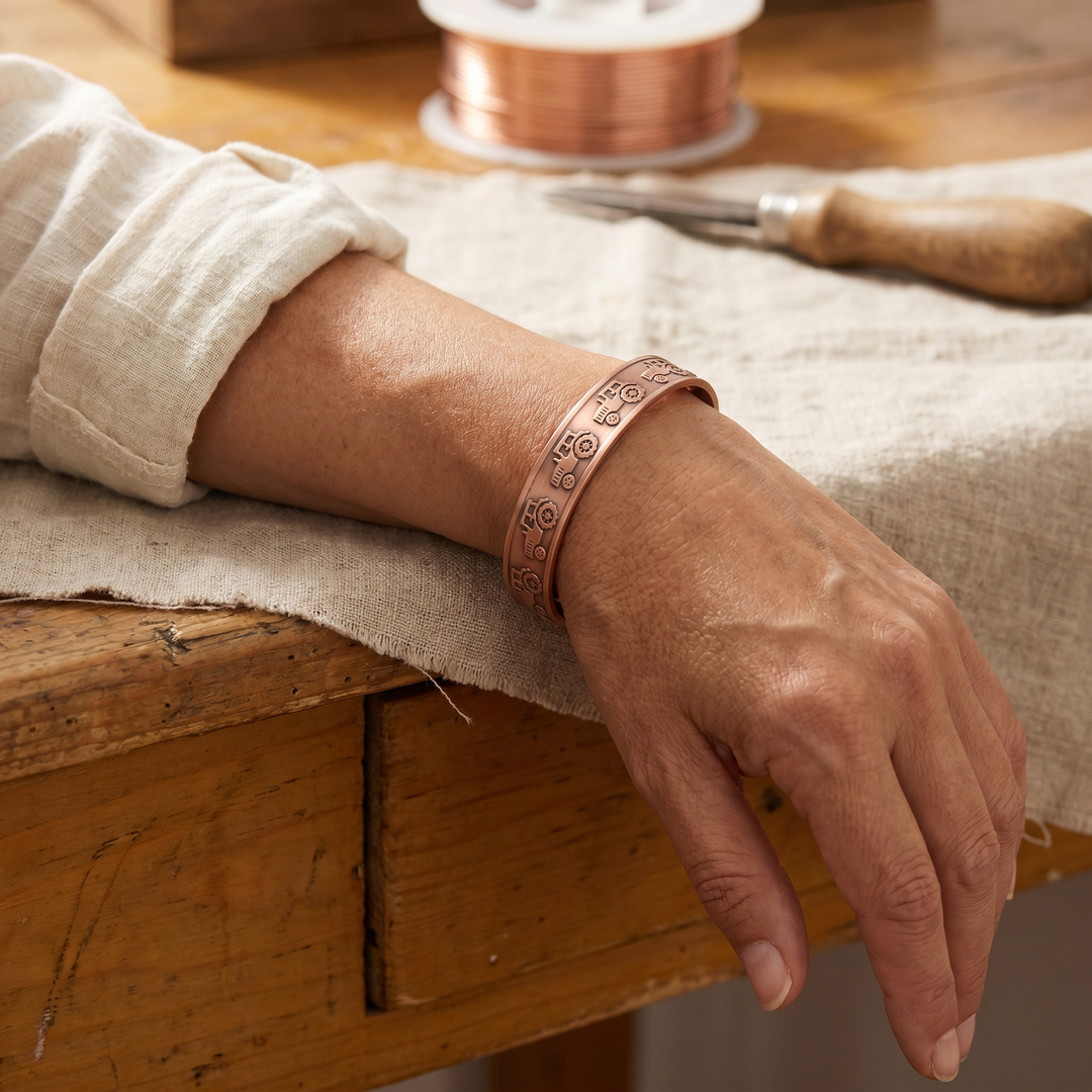 Nadia | Copper Bracelet with Tractor Motif