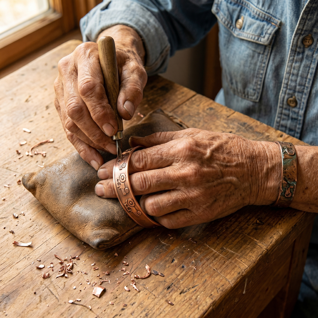 Nadia | Copper Bracelet with Tractor Motif