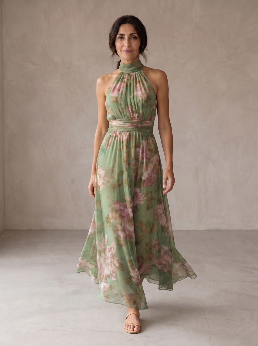 Livia | Elegant Maxi Halter Floral Dress