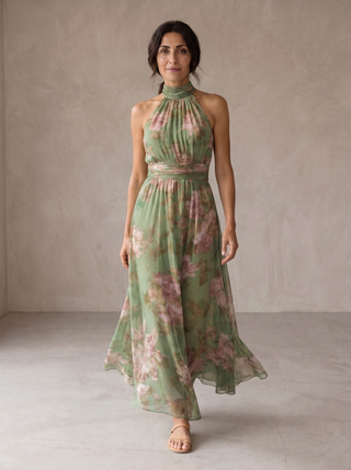 Livia | Elegant Maxi Halter Floral Dress