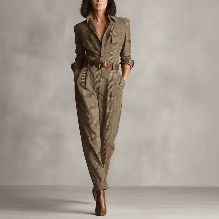 Zoë – Elegant Tweed and Plaid Jumpsuit