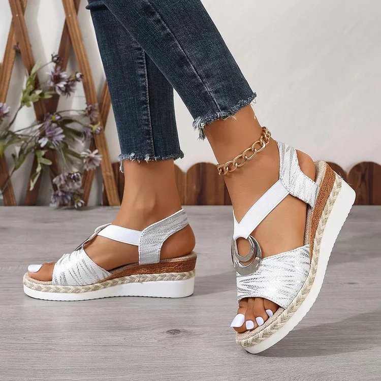 Runa | Metal Ring Wedge Espadrille Slippers