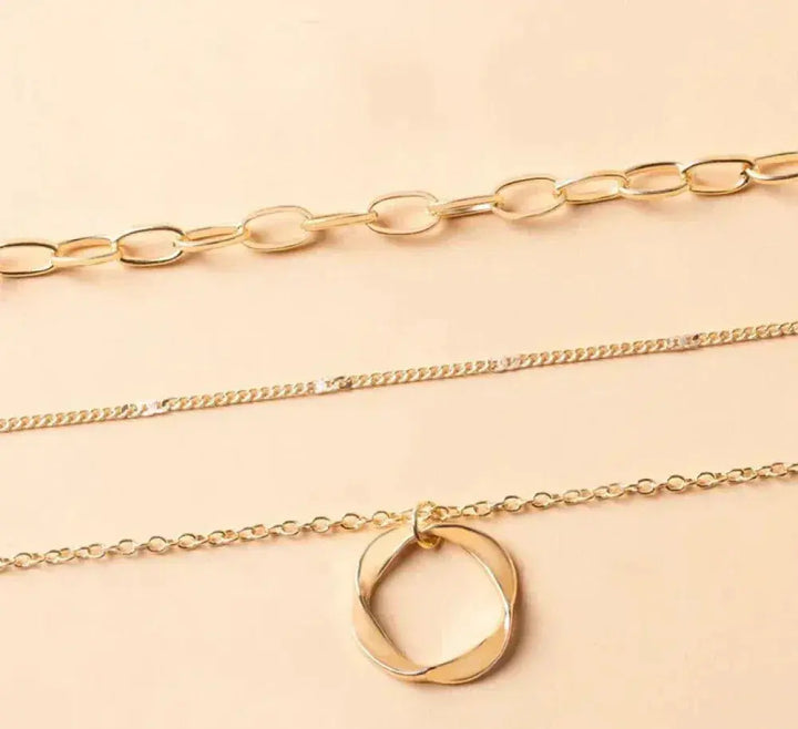 Classic Multi-Layered Gold Necklace with Pendant