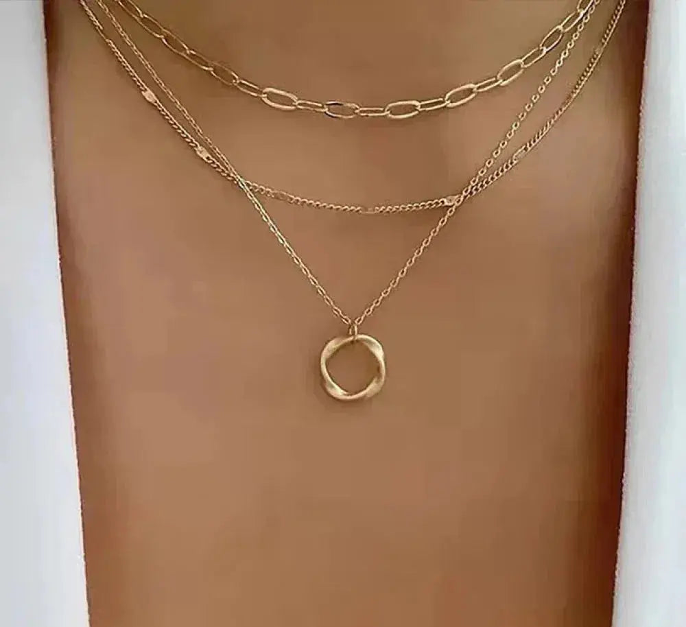 Classic Multi-Layered Gold Necklace with Pendant