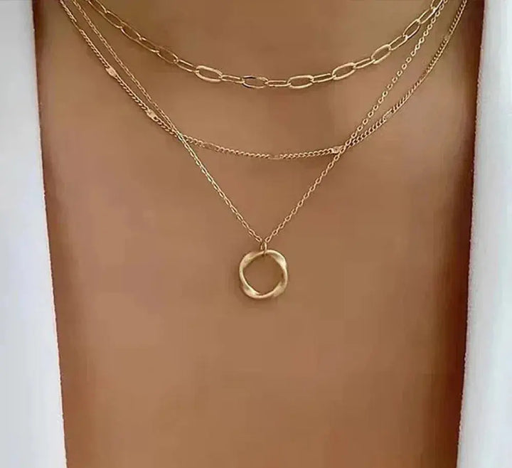 Classic Multi-Layered Gold Necklace with Pendant